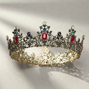 Jeweled Baroque Queen Crown - Rhinestone Wedding Tiara/Crown